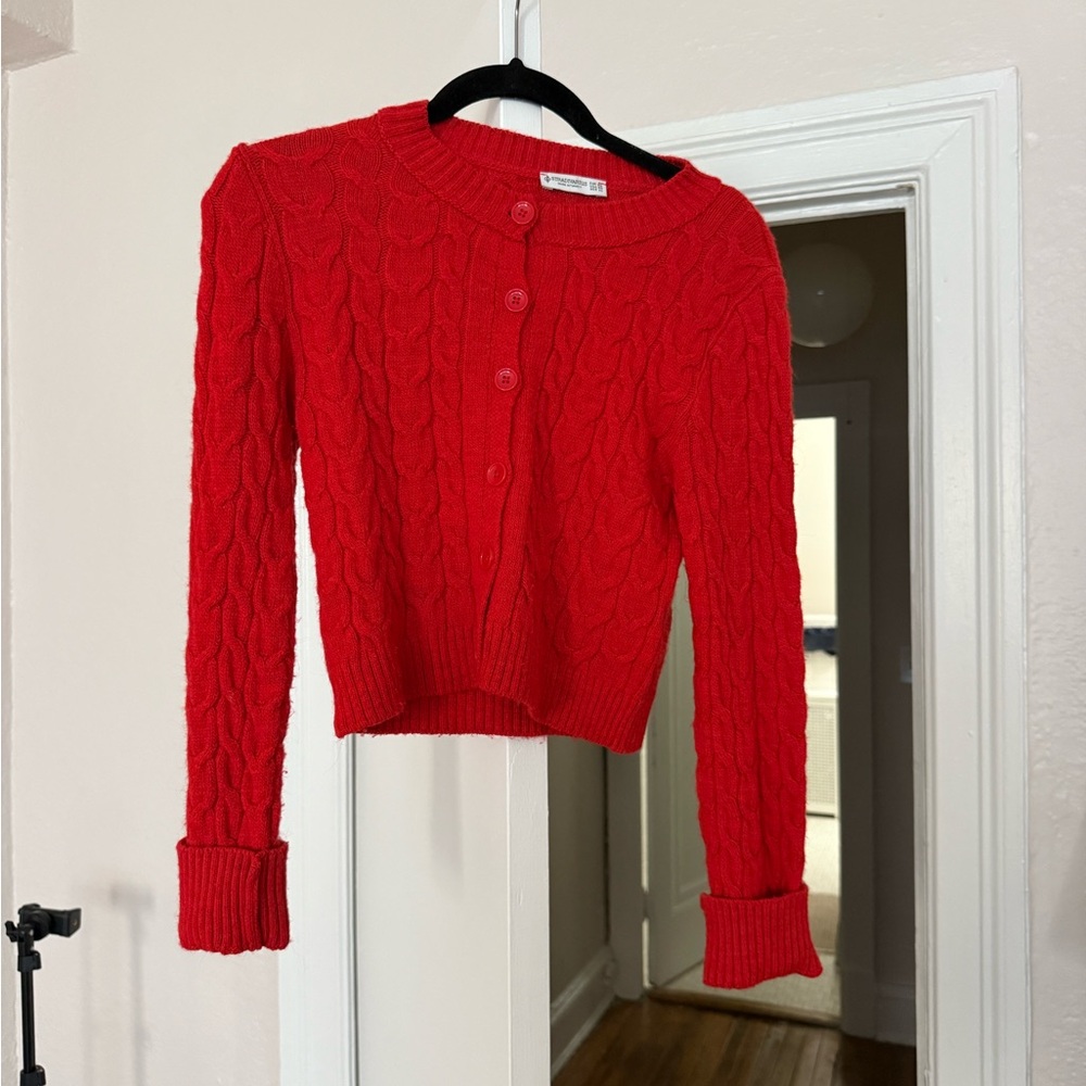 Red Stradivarius cardigan